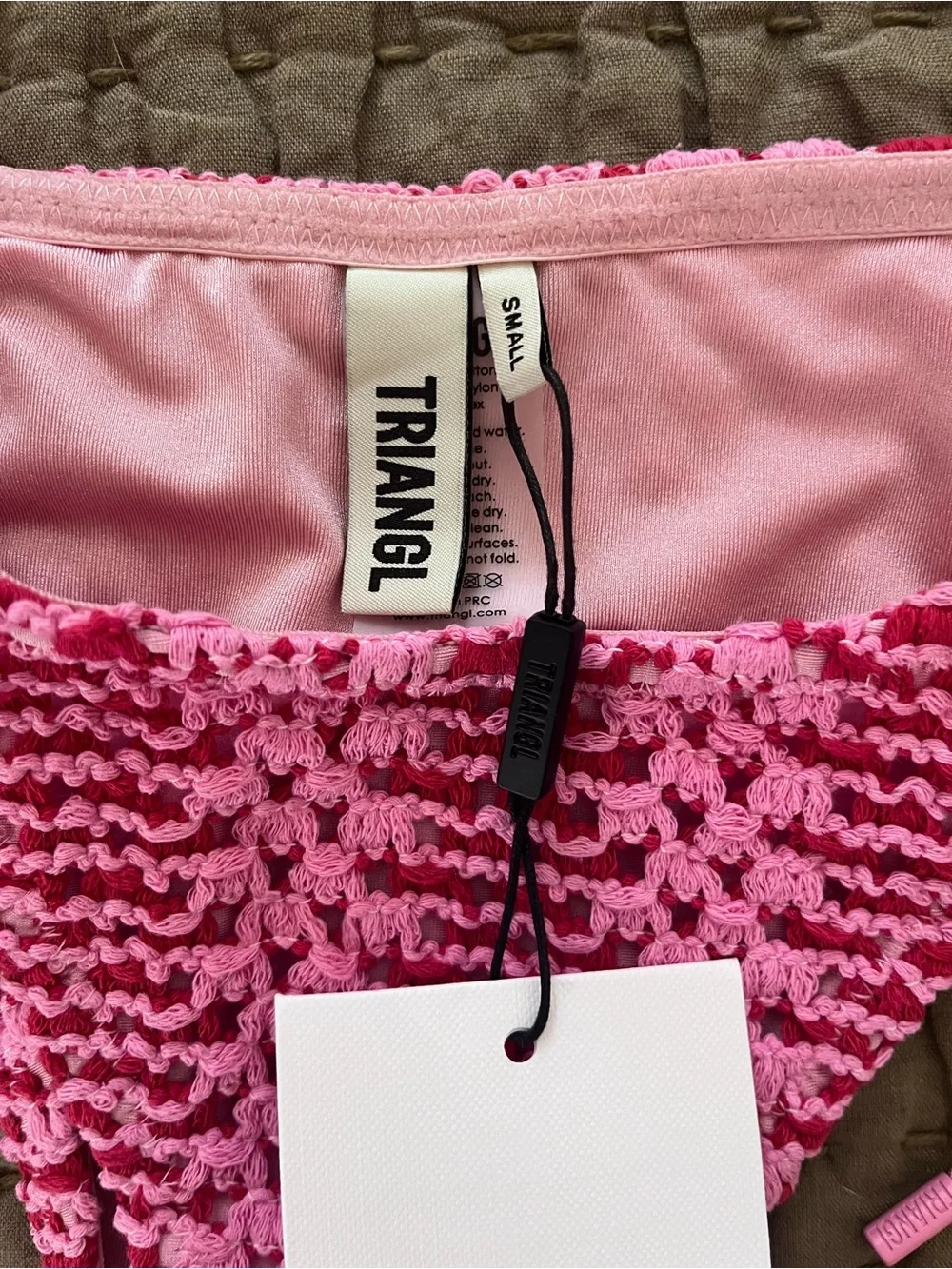 triangl swimwear Hot Pink Crochet Kids Bikini Set with Pouch